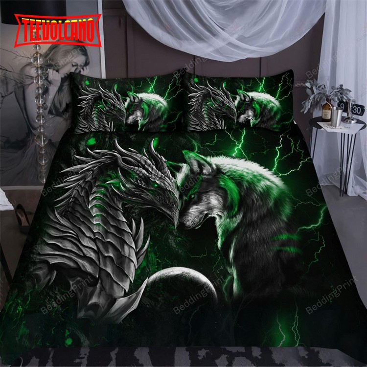 Green Dragon And Wolf Duvet Cover Bedding Sets