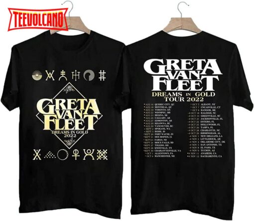 Greta Van Fleet Dreams In Gold Tour 2023 Double Sided T-shirt