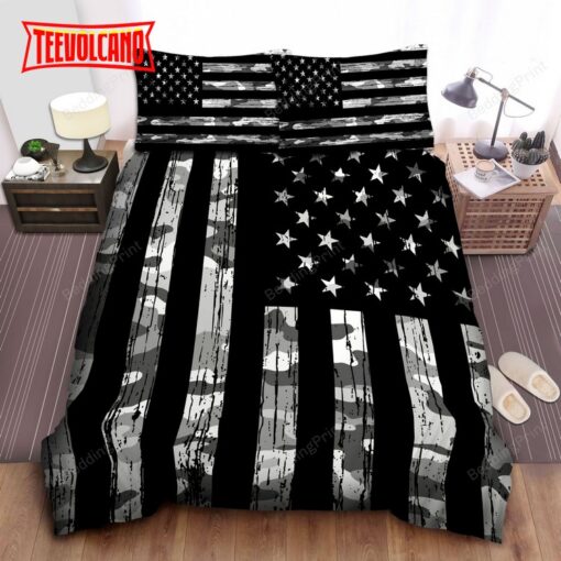 Grey Camouflage American Flag Duvet Cover Bedding Sets