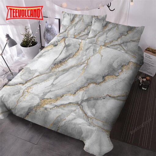 Grey Gold Marble Bed Sheets Duvet Cover Bedding Sets