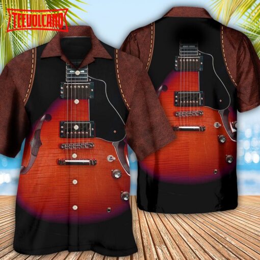 Guitar Red Vintage Leather Hawaiian Shirt