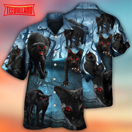 Halloween Black Cat Scary Style Hawaiian Shirt