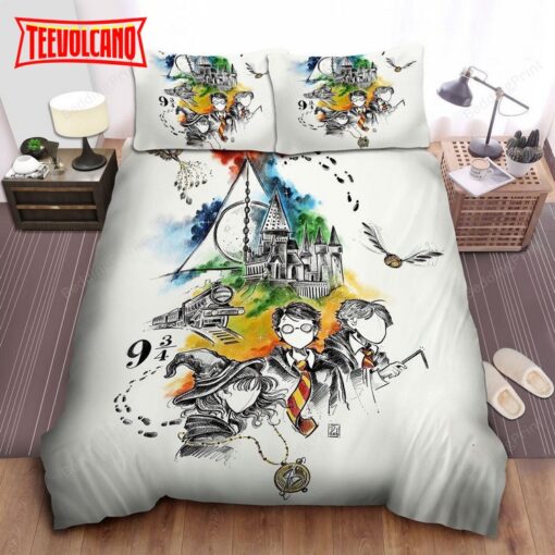 Harry Porter Into The World Of Wizards Art Drawing Duvet Cover Bedding Sets