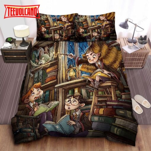 Harry Porter Ron &amp Hermione In Hogwarts Library Duvet Cover Bedding Sets