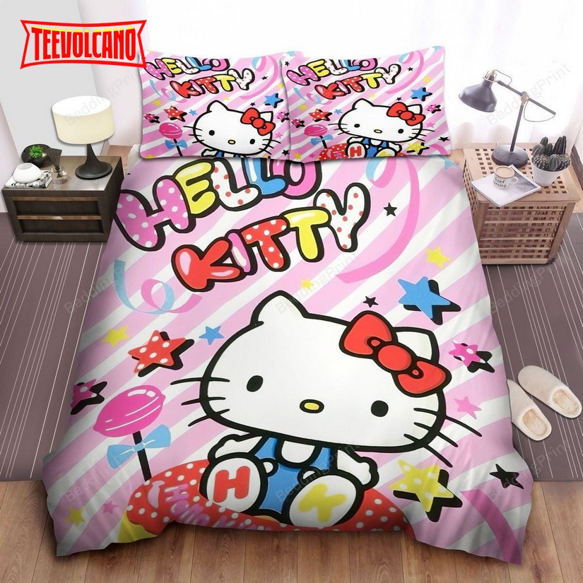 Hello Kitty With Colorful Typography Duvet Cover Bedding Sets