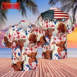 Highland Cattle American Flag Hawaiian Shirt