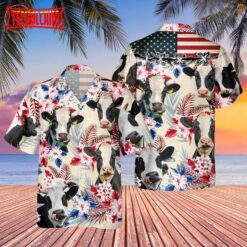 Holstein Friesian Cattle American Flag Hawaiian Shirt