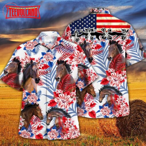 Horse Lovers United States Flag Hawaiian Shirt