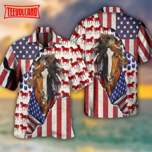 Horse Patriotic Horse American Flag Hawaiian Shirt