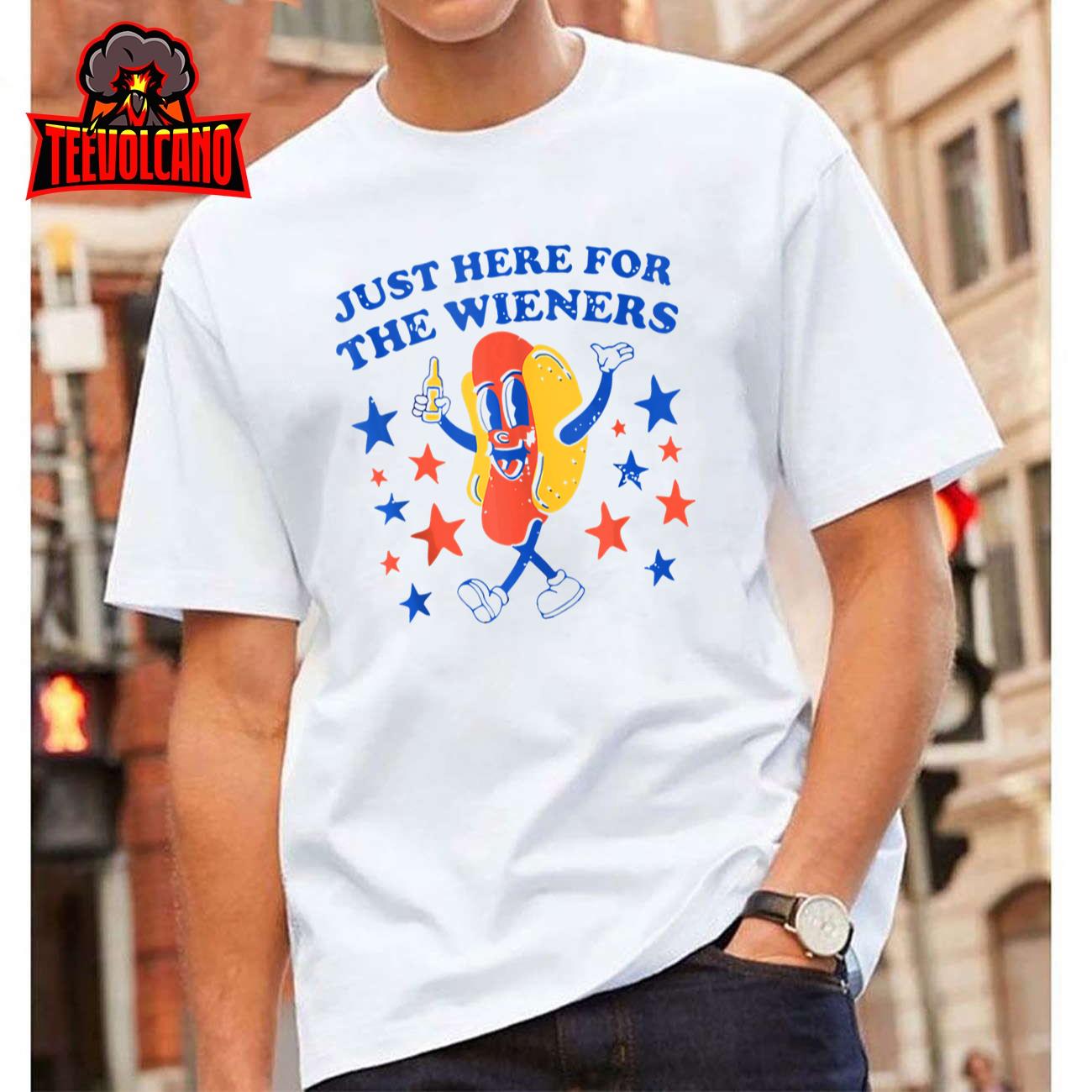 Funny Hot Dog I'm Just Here For The Wieners Usa 4th Of July Shirt