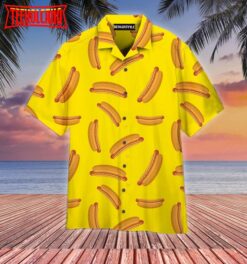 Hot Dog On Yellow Hawaiian Shirt