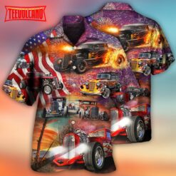 Hot Rod Independence Day Firework Happy Hawaiian Shirt