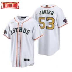 Houston Astros Cristian Javier White 2023 Gold Collection Replica Jersey