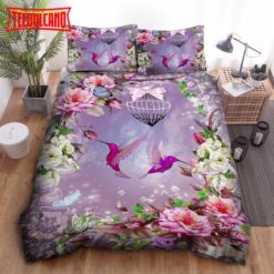 Hummingbird And Flowers Purple Aesthetic Duvet Cover Bedding Sets