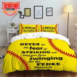 I Pitch She Catches Softball Duvet Cover Bedding Sets