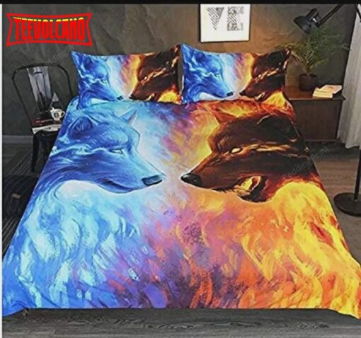 Ice And Fire Wolf Print 3d Duvet Cover Bedding Sets