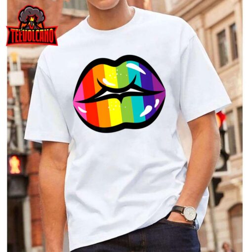 June Pride Month LGBTQ+ Just a Pair of Huge Rainbow Lips Premium Unisex T-Shirt