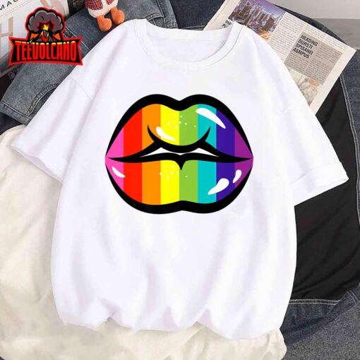 June Pride Month LGBTQ+ Just a Pair of Huge Rainbow Lips Premium Unisex T-Shirt