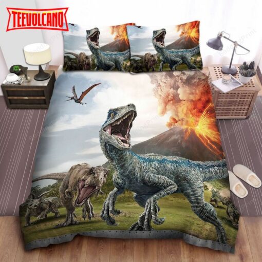Jurassic World Dinosaurs And The Erupting Volcano Duvet Cover Bedding Sets