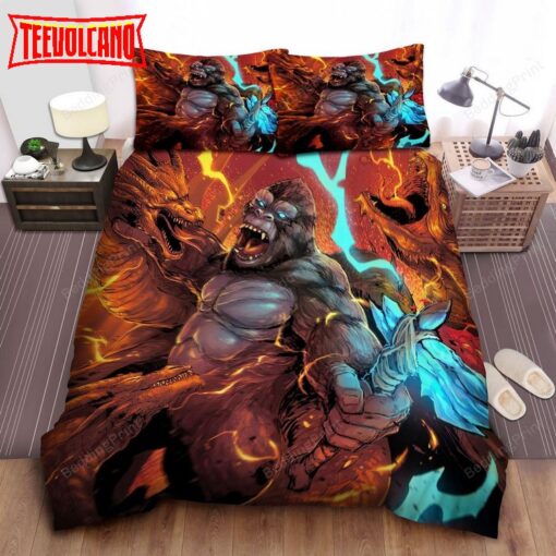 Kong &amp King Ghidorah In A Battle Digital Art Duvet Cover Bedding Sets