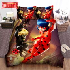 Ladybug And Cat Noir In Fighting Scene Duvet Cover Bedding Sets