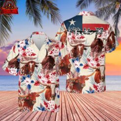 Longhorn Cattle Texas Flag Hawaiian Shirt