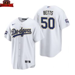 Los Angeles Dodgers Mookie Betts White Gold 2021 Gold Program Replica Jersey