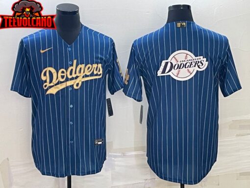 Los Angeles Dodgers Navy Gold Stripes Team Logo Edition Replica Jersey