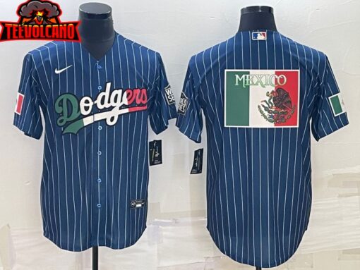 Los Angeles Dodgers Navy Stripes Mexico Flag Edition Replica Jersey