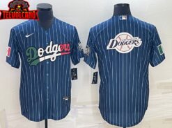 Los Angeles Dodgers Navy Stripes Mexico Flag Team Logo Edition Replica Jersey