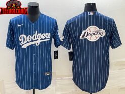 Los Angeles Dodgers Navy Stripes Team Logo Edition Replica Jersey