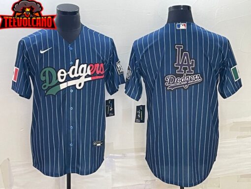 Los Angeles Dodgers Navy White Stripes Mexico Flag Team Logo Edition Replica Jersey