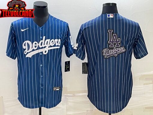 Los Angeles Dodgers Navy White Stripes Team Logo Edition Replica Jersey