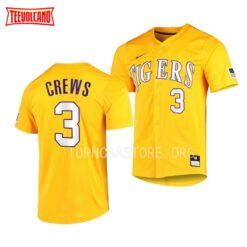 LSU Tigers Dylan Crews Elite Gold Full-Button College Baseball Jersey