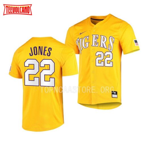 LSU Tigers Jared Jones Elite Gold Full-Button College Baseball Jersey
