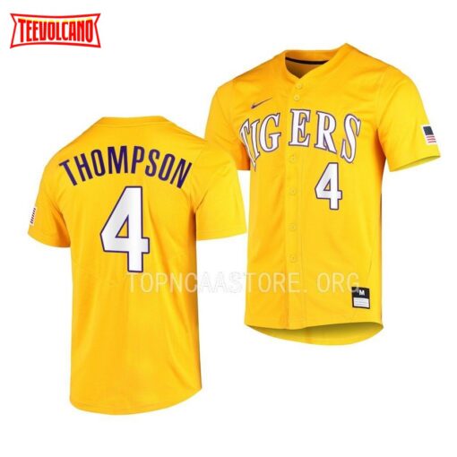 LSU Tigers Jordan Thompson Elite Gold Full-Button College Baseball Jersey