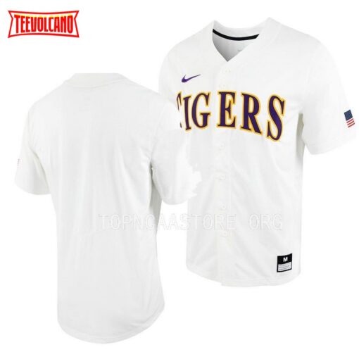 LSU Tigers Replica College Baseball White Full-Button Jersey