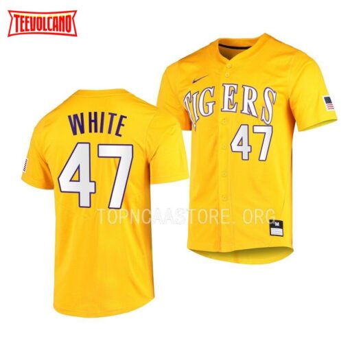 LSU Tigers Tommy White Elite Gold Full-Button College Baseball Jersey