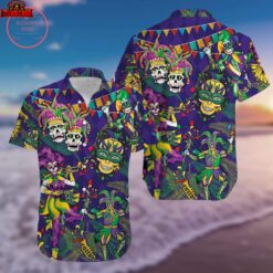 Mardi Gras Clown Skull Hawaiian Shirt