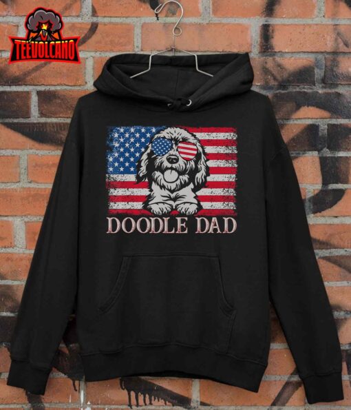 Mens Doodle Dad Goldendoodle Dog American Flag 4th of July T-Shirt