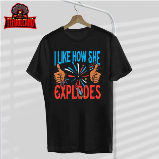 Mens I Like How He Bangs Fireworks Funny 4th of July Couple T-Shirt