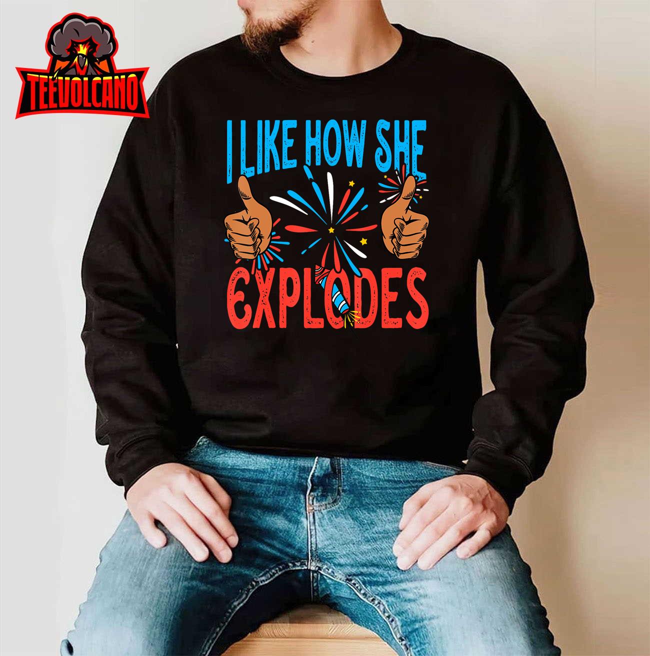 Mens I Like How He Bangs Fireworks Funny 4th of July Couple T-Shirt