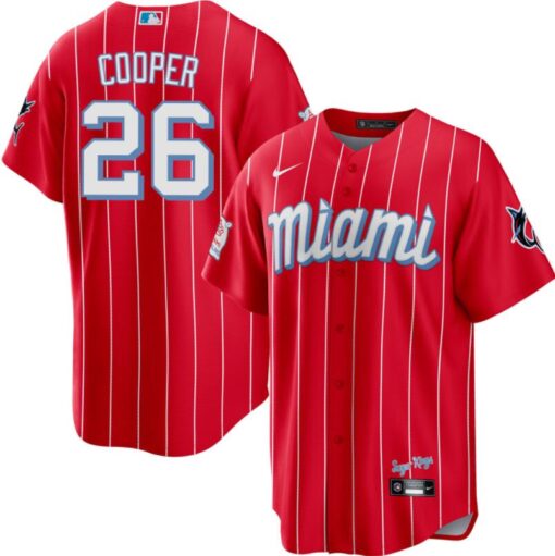 Miami Marlins Garrett Cooper Red 2021 City Connect Replica Jersey