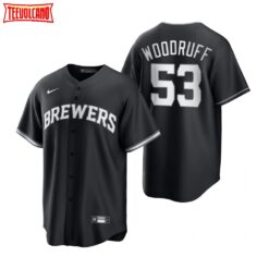 Milwaukee Brewers Brandon Woodruff Black White Fashion Replica Jersey