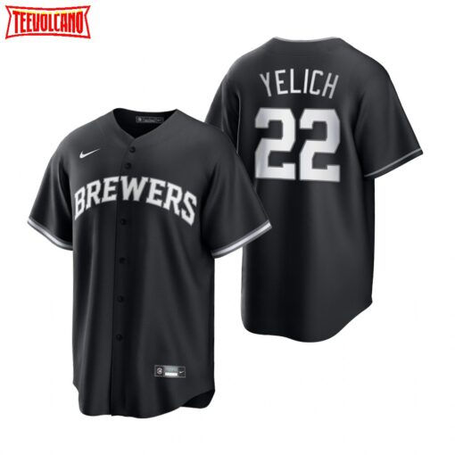 Milwaukee Brewers Christian Yelich Black White All Black Fashion Replica Jersey