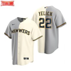 Milwaukee Brewers Christian Yelich Cream Gray Split Replica Jersey