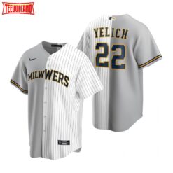 Milwaukee Brewers Christian Yelich Gray White Split Replica Jersey