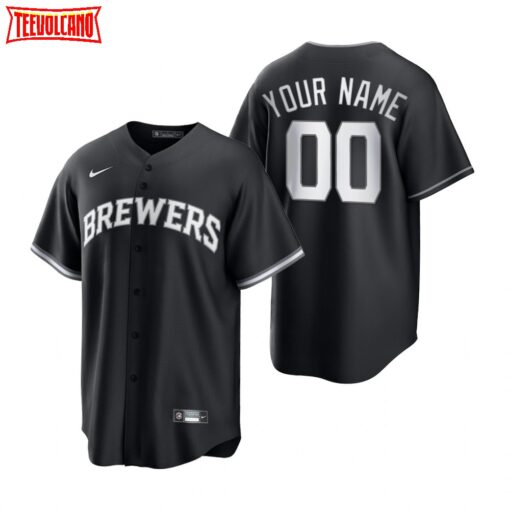 Milwaukee Brewers Custom Black White Fashion Replica Jersey