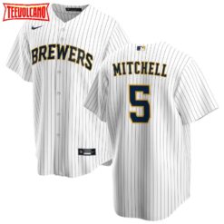 Milwaukee Brewers Garrett Mitchell White Navy Alternate Replica Jersey