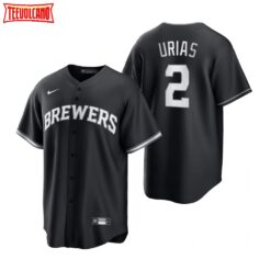 Milwaukee Brewers Luis Urias Black White All Black Fashion Replica Jersey